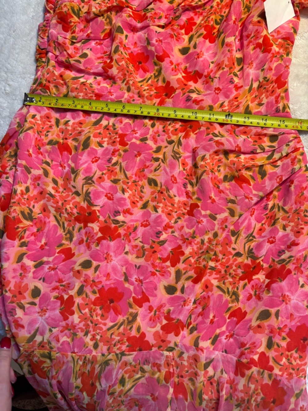 NEW ASTR Dress Large Santorini 1-Shoulder Floral Midi Chiffon Pink Orange Flowy - Picture 15 of 16